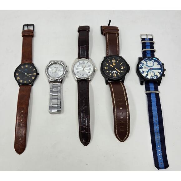 Men's Fashion Watch Lot of 5 Wrist Society Wonder Gonera Brigada Silver Leather - Picture 1 of 16